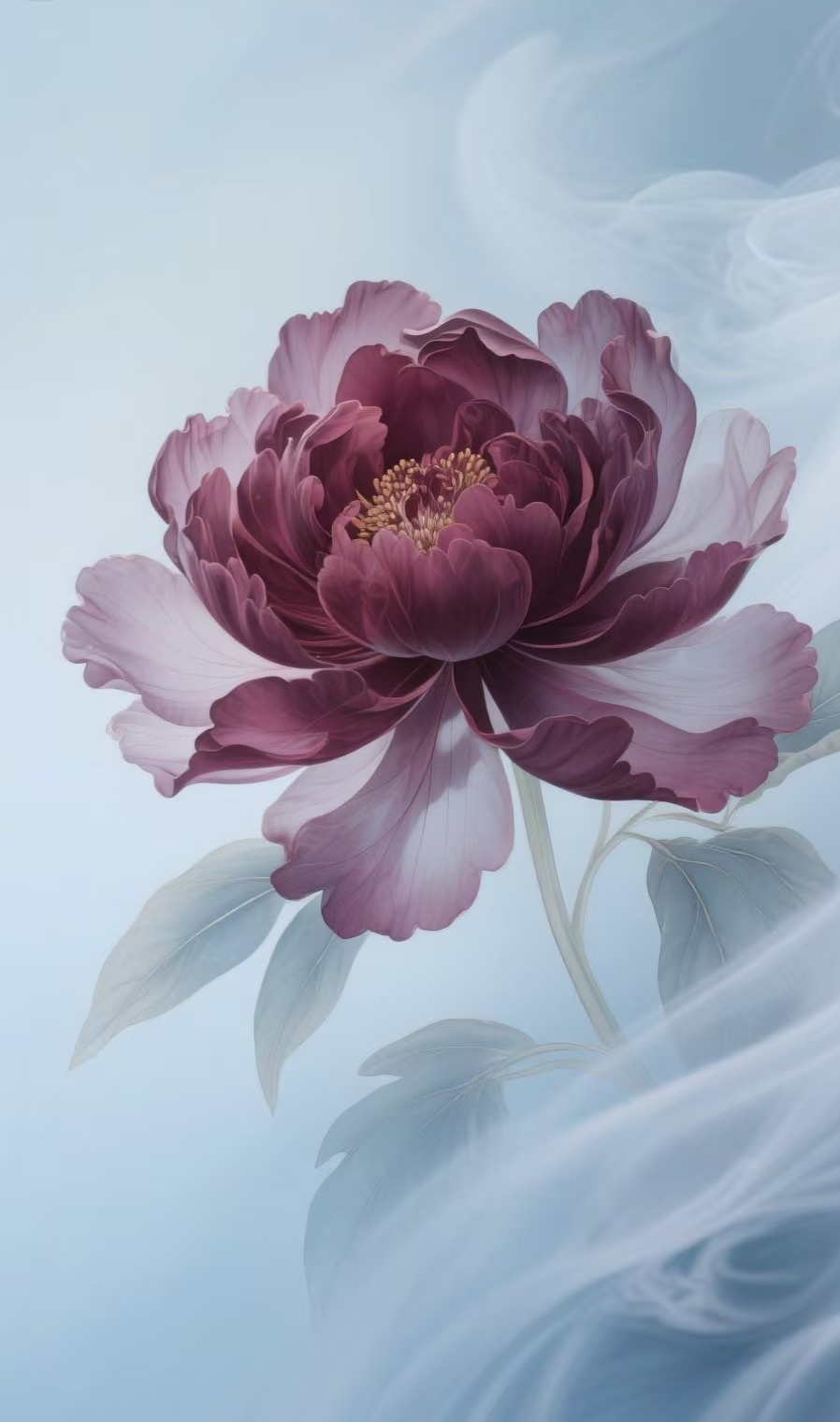 早安,头像背景图分享:微观视角工笔深紫红色牡丹,半透明轻薄花瓣呈现