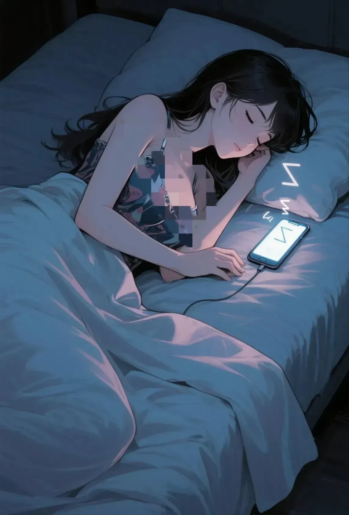 玩手机卡通图片失眠女士看手机图片大全晚上躺在床上看手机的动漫图片