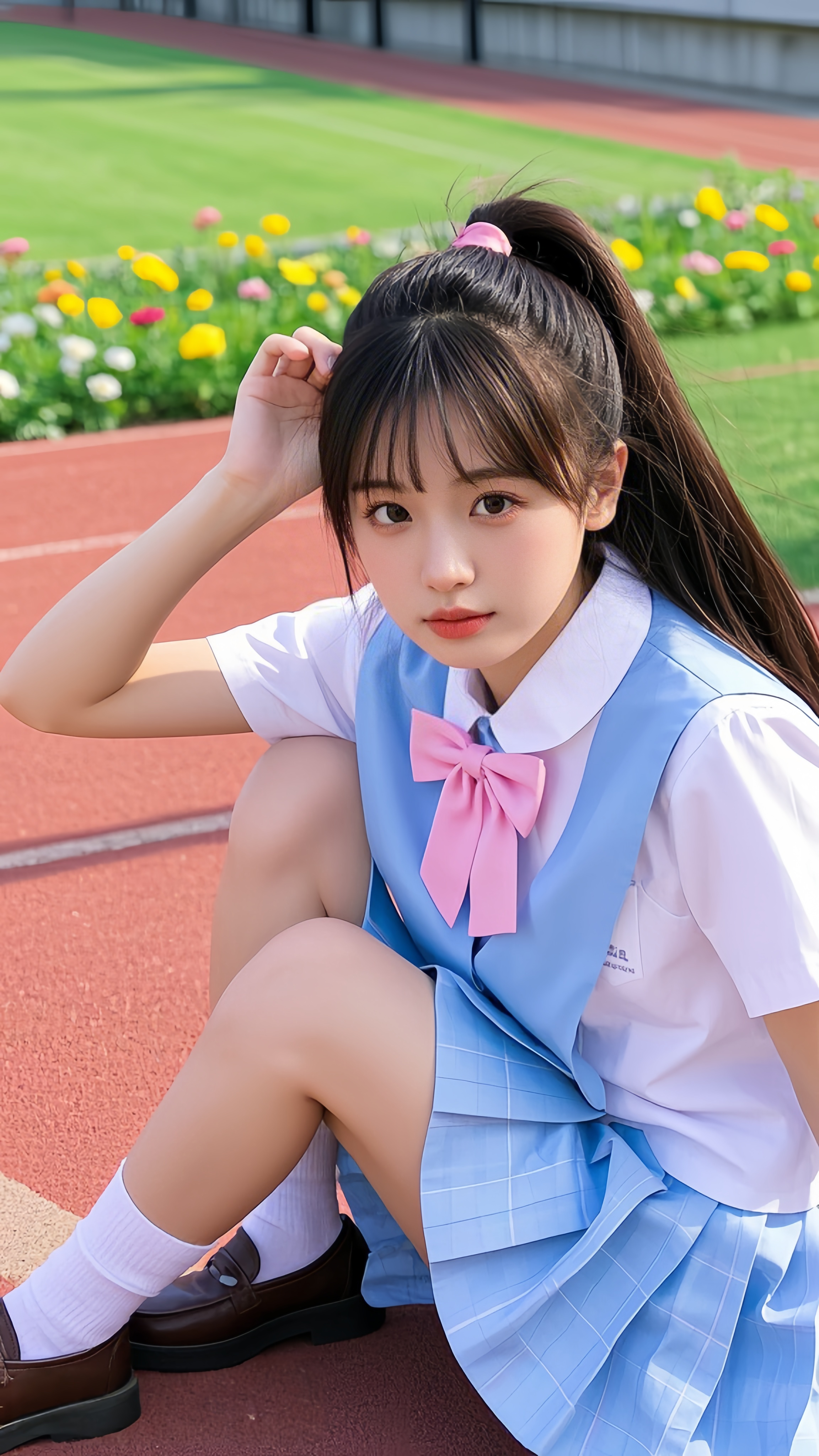 校园操场上的少女