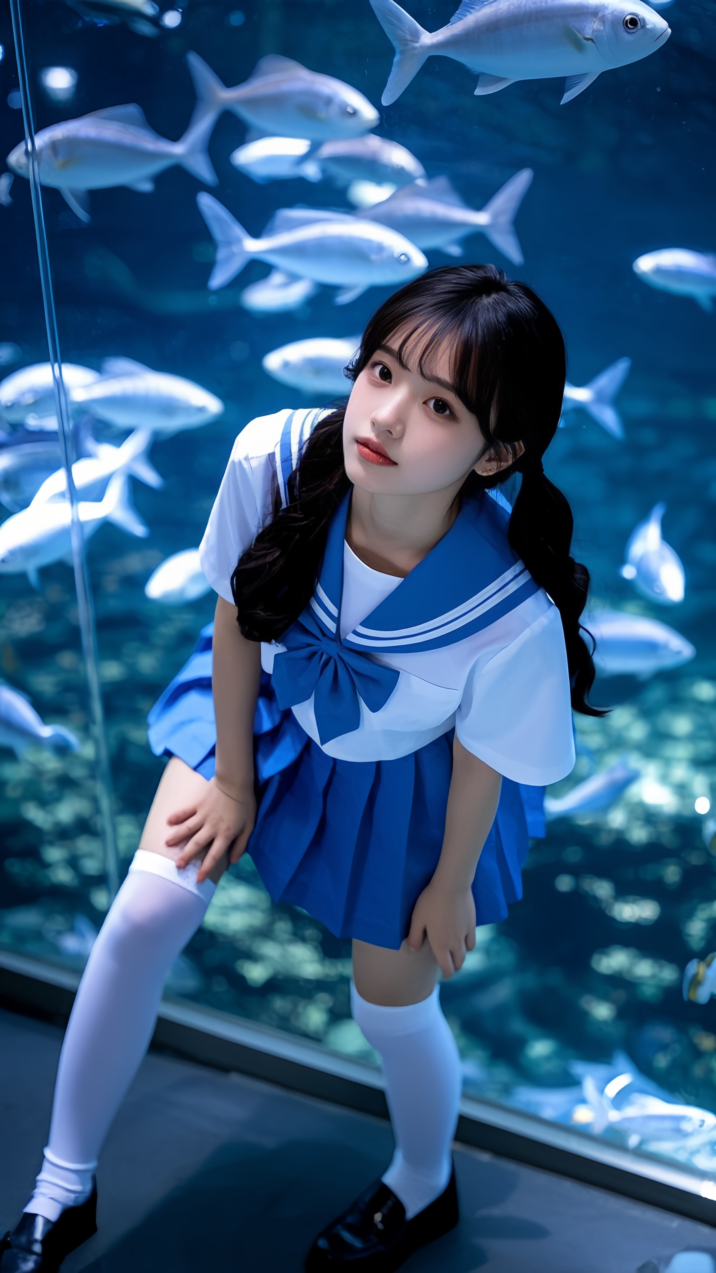 水族馆里的水手服少女