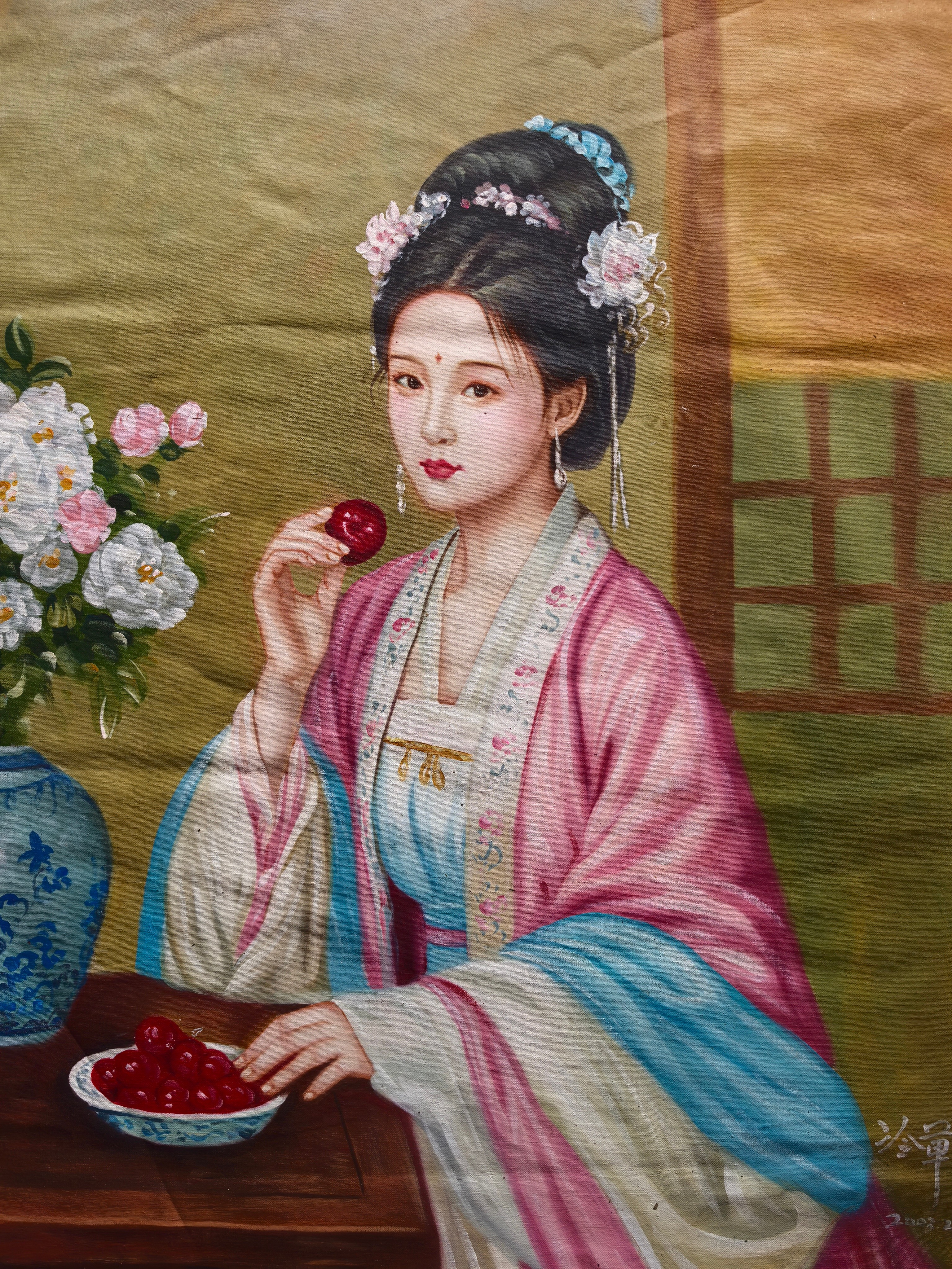 冷军大师精品油画《仕女品樱桃》尺寸71×103油画