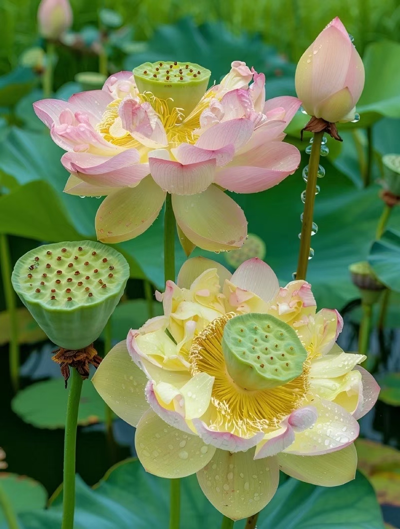 荷花 花莲主要用于观赏,花朵大且色彩鲜艳;子莲主要用于食用,莲子产量