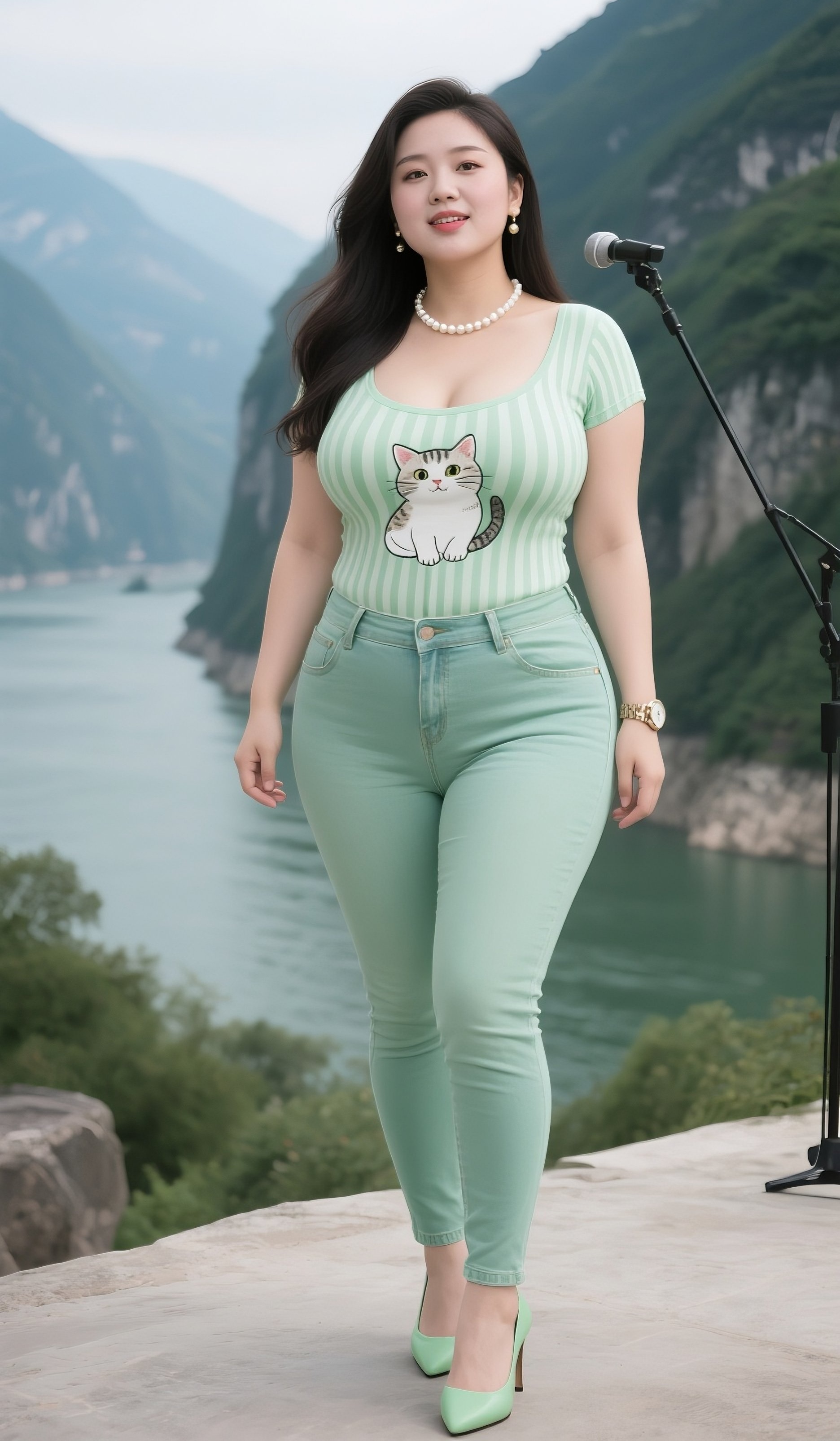 胖胖的美女才好看身材丰满迷人长相端庄大气只见美女身穿浅绿色