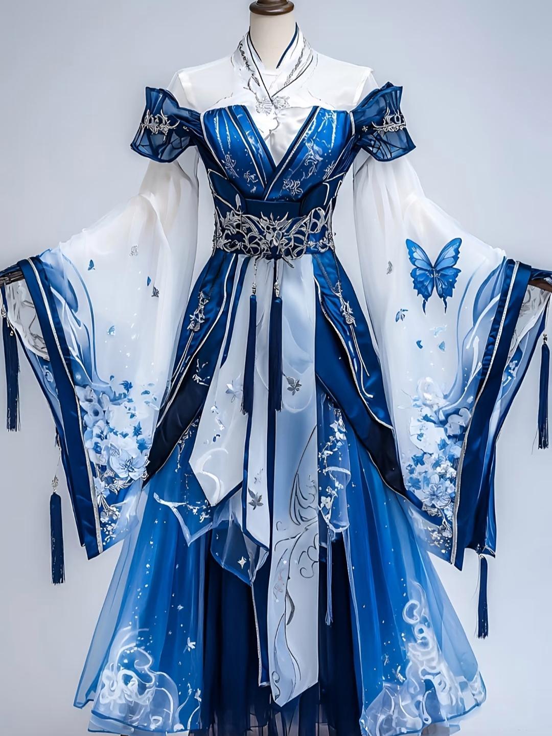 蓝色系古风裙子