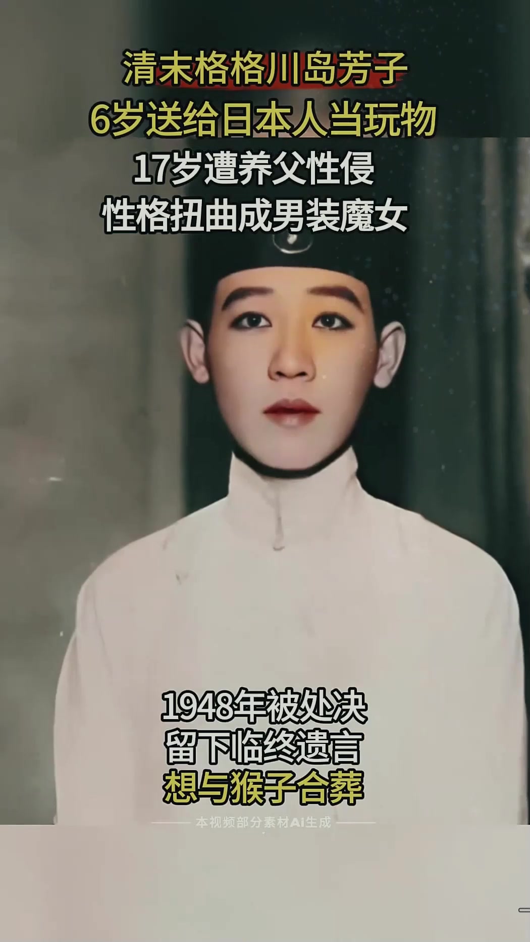 男装魔女川岛芳子:6岁成日本人当玩物,最终没抗住戴笠"尺刑"