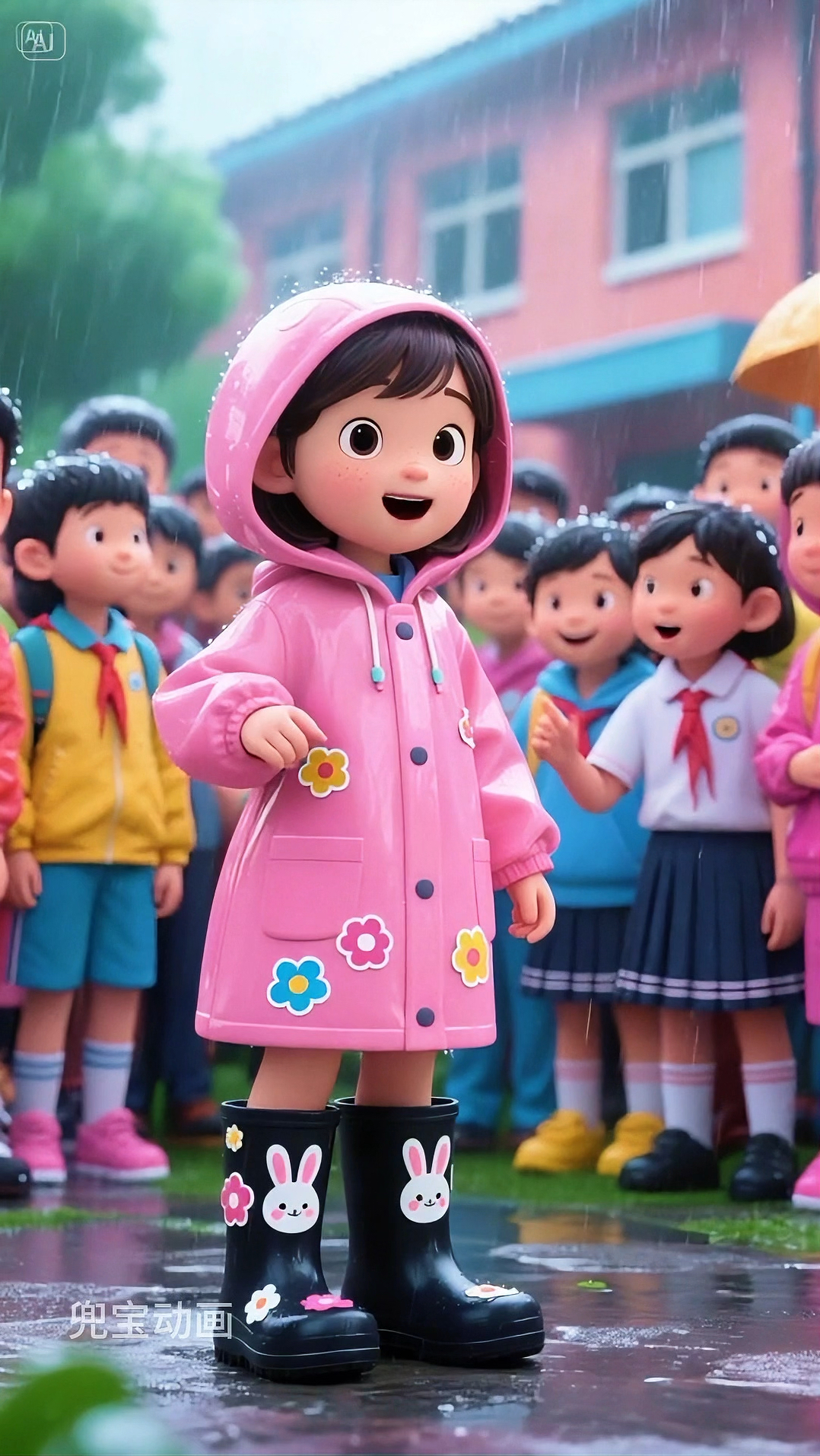 小女孩的雨靴太好看了