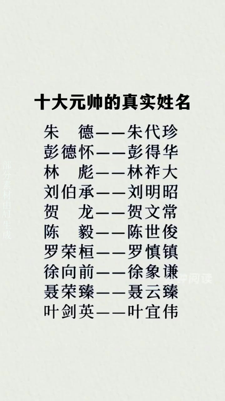 震撼来袭!十大元帅鲜为人知的真实姓名大公开