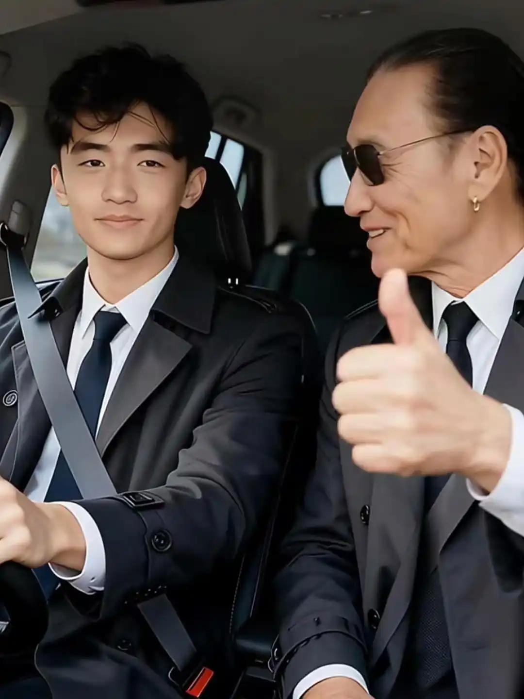 谢霆锋大儿子谢振轩和爷爷谢贤难得同框现身爷孙俩长得真像非常
