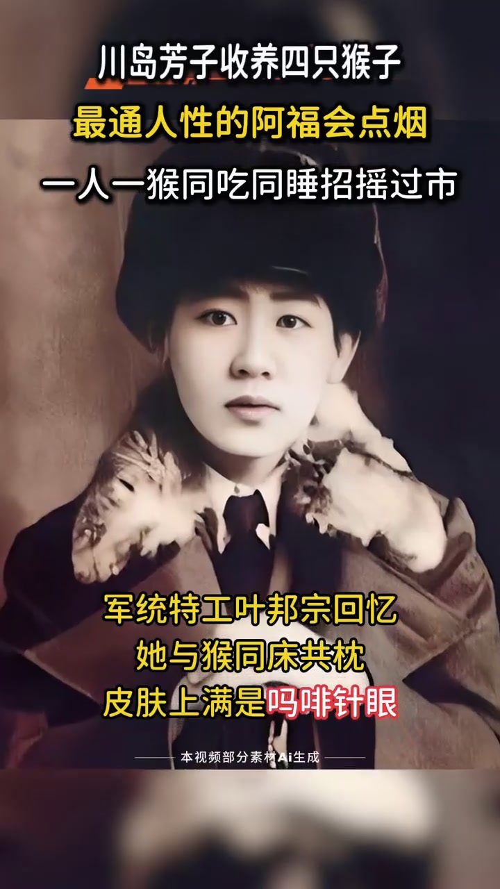 川岛芳子一"怪癖",每晚和猴子同床共枕,留遗言和猴葬在一起