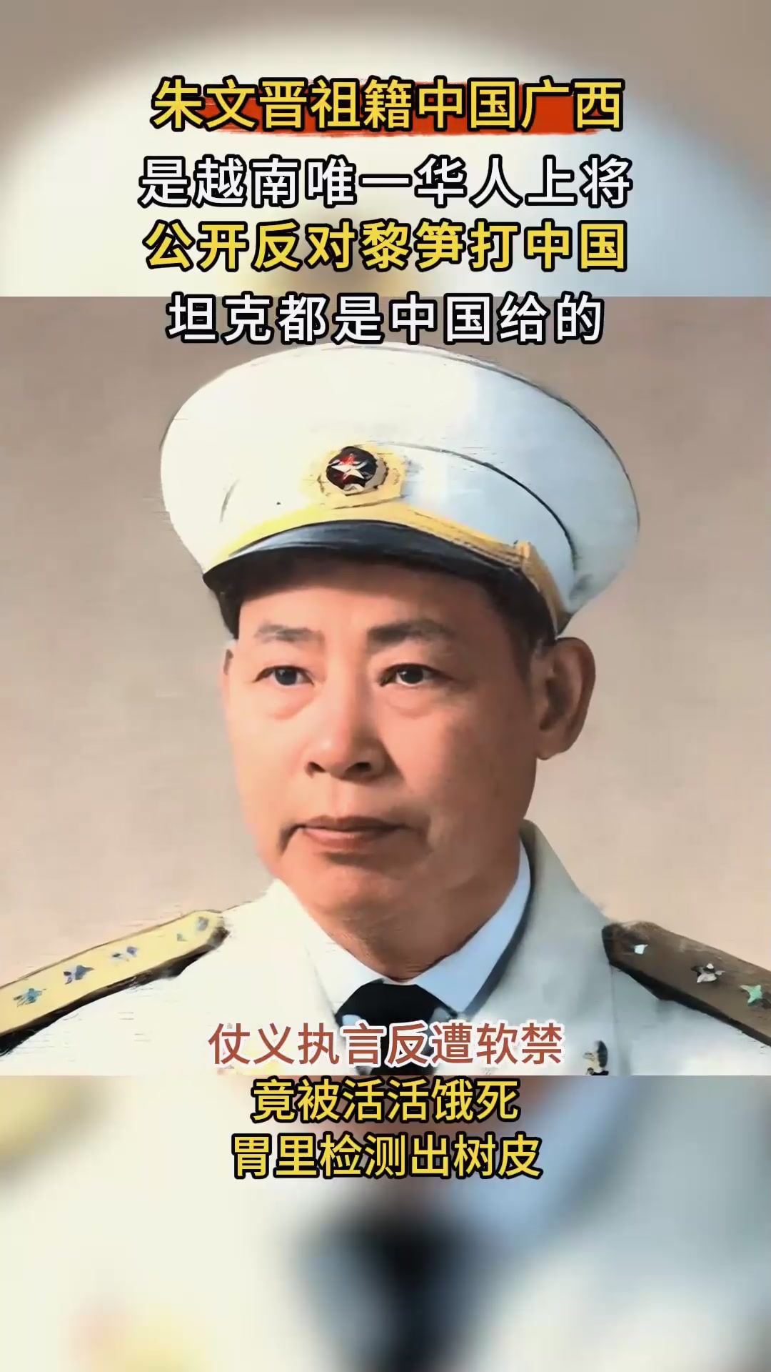 越南唯一华人上将,反对黎笋打中国却遭软禁,啃树皮生存不幸饿死