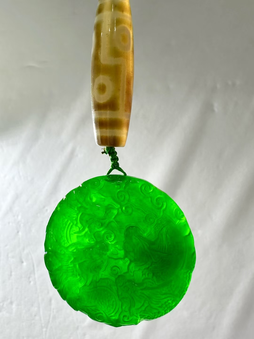 高冰 老翡翠 完美珠 双面工龙牌「九眼天珠 九龙108佛珠」