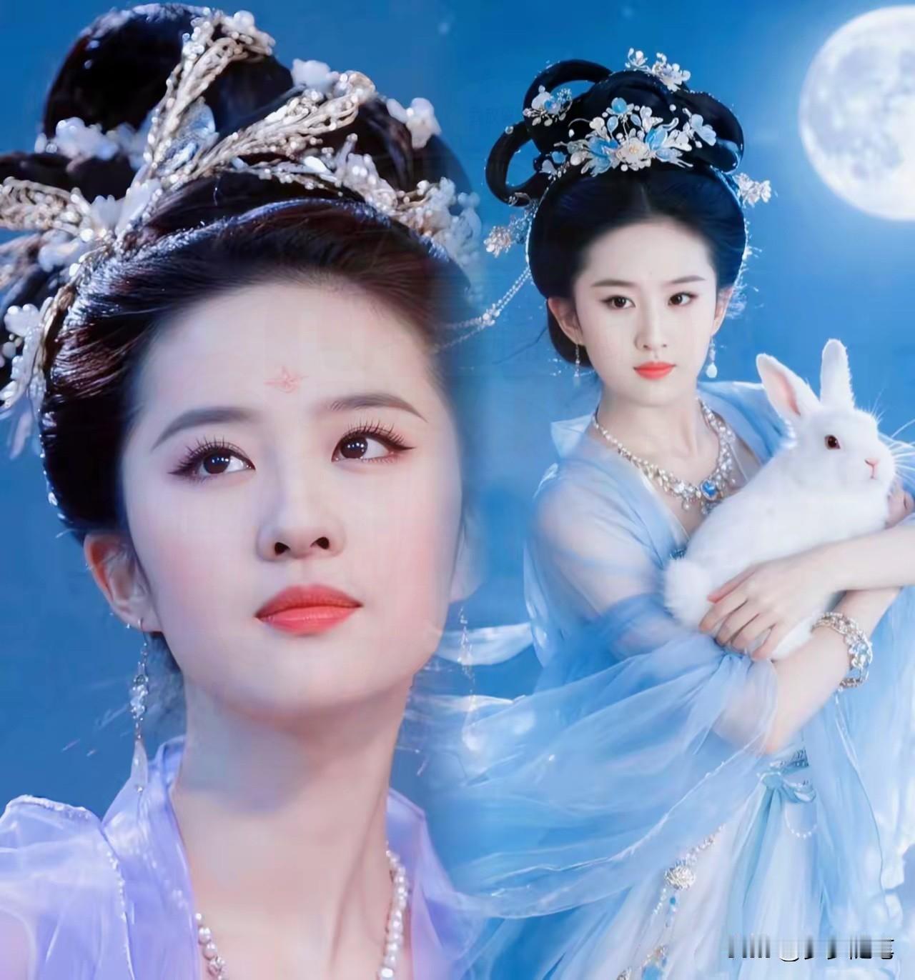 确实刘亦菲的嫦娥造型真的像从古籍插画里走出来的一样