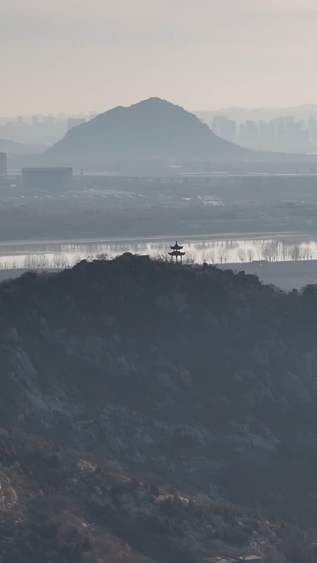航拍济南鹊山,鹊华烟雨如诗如画