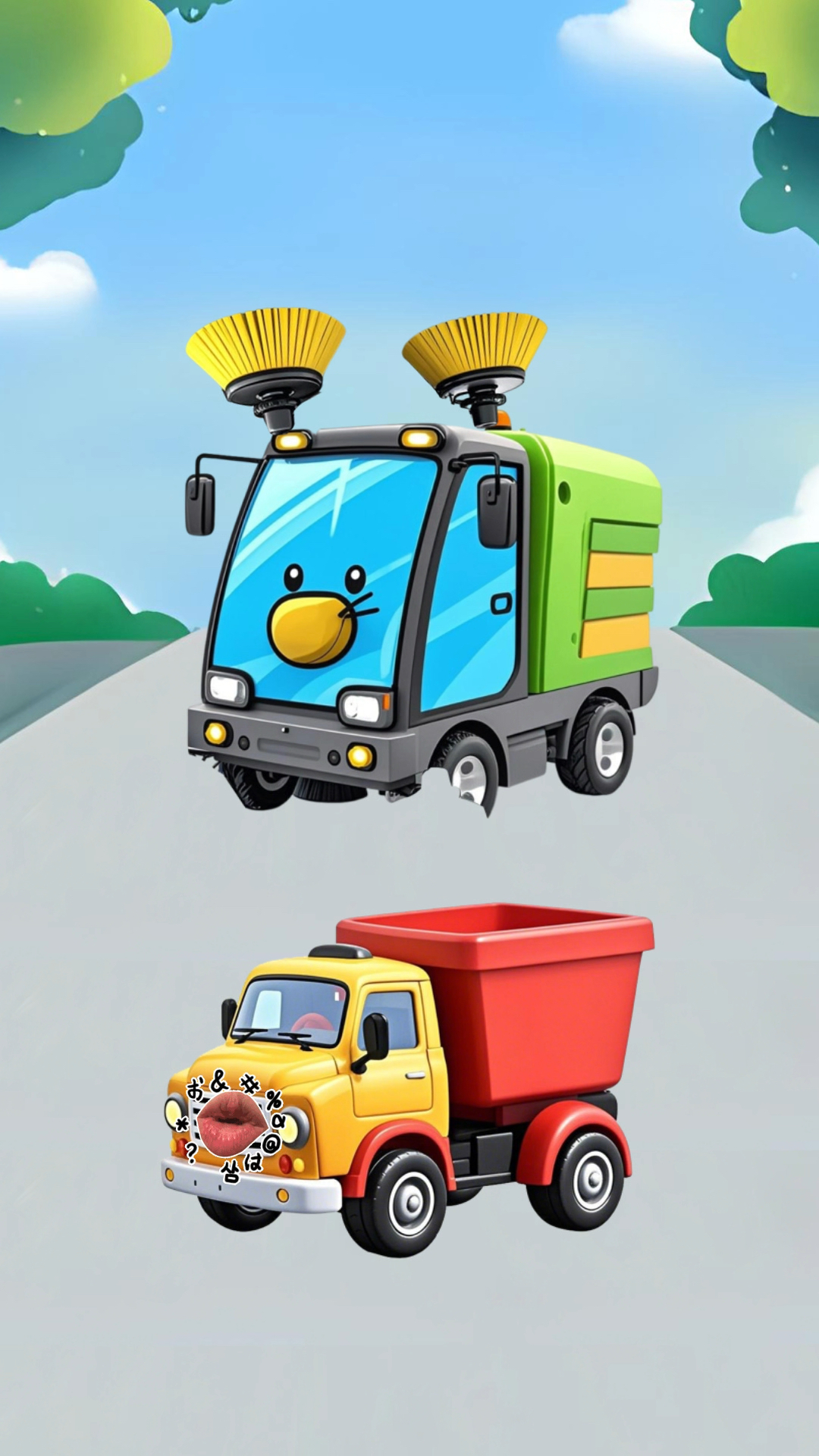 扫地车粗心大意找不到扫刷,小卡车来帮忙