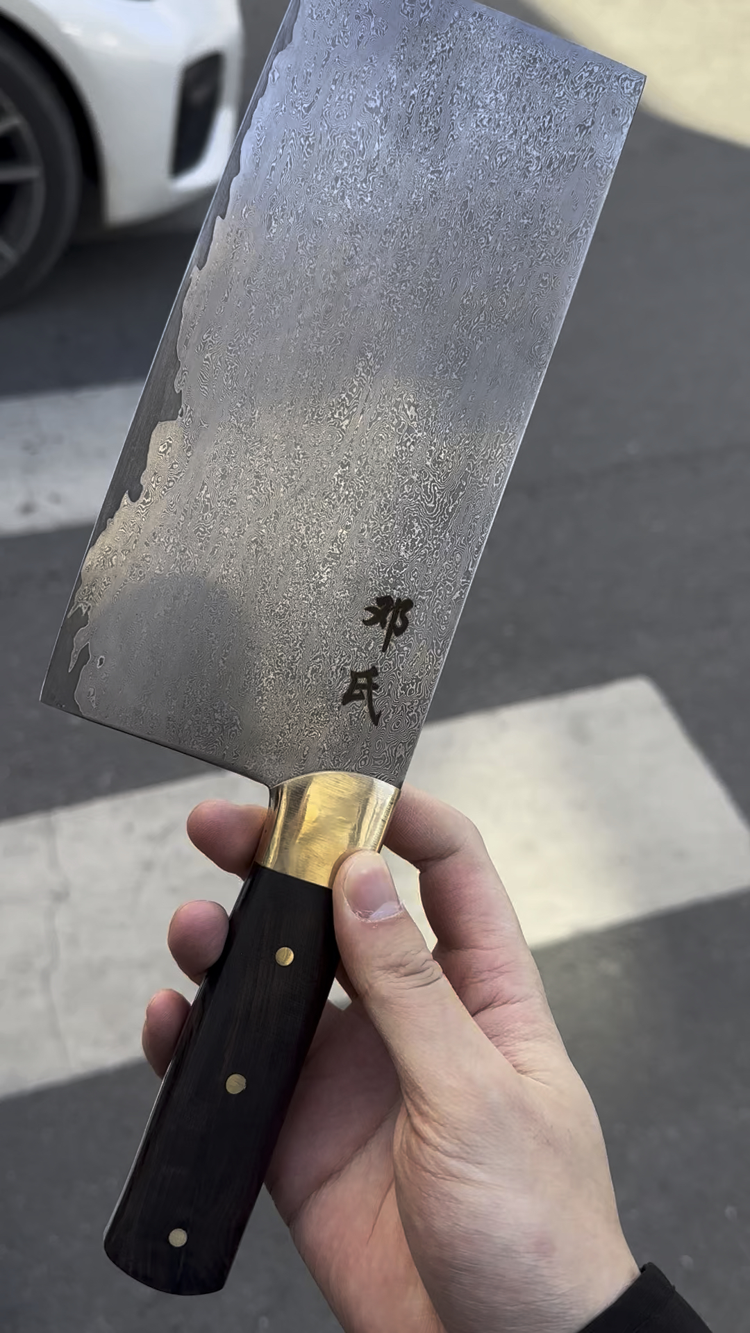 老铁定制,大马士革夹钢菜刀,夹钢线非常清晰