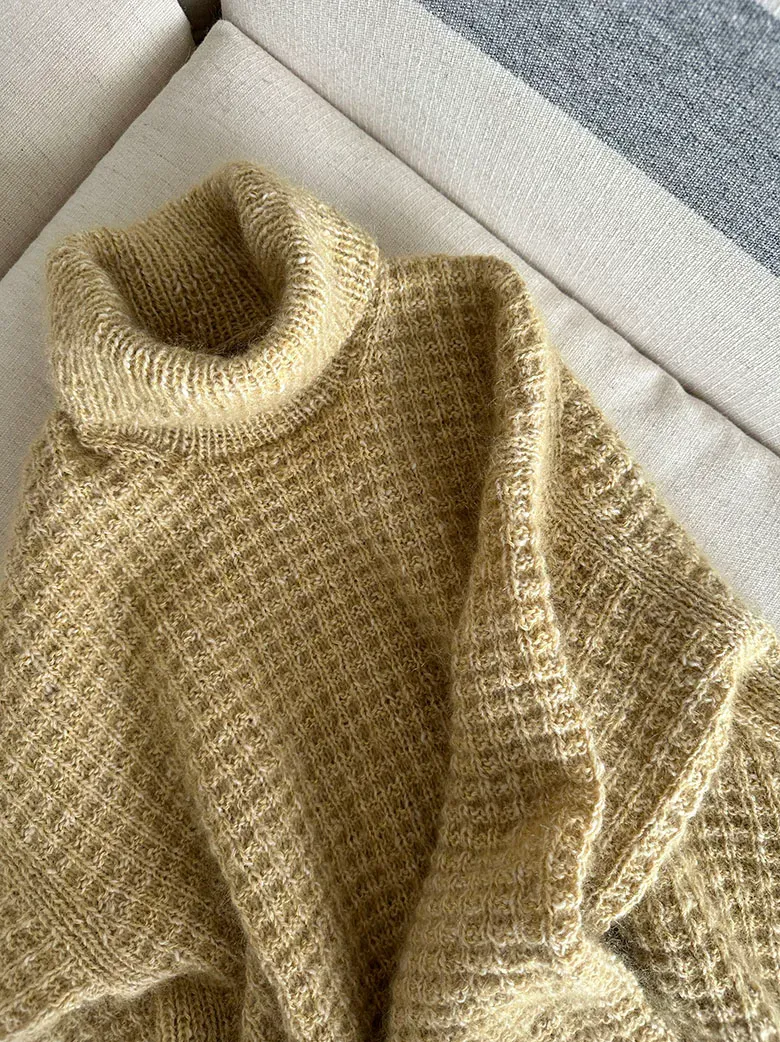 手工编织:华夫格套头宽松版毛衣