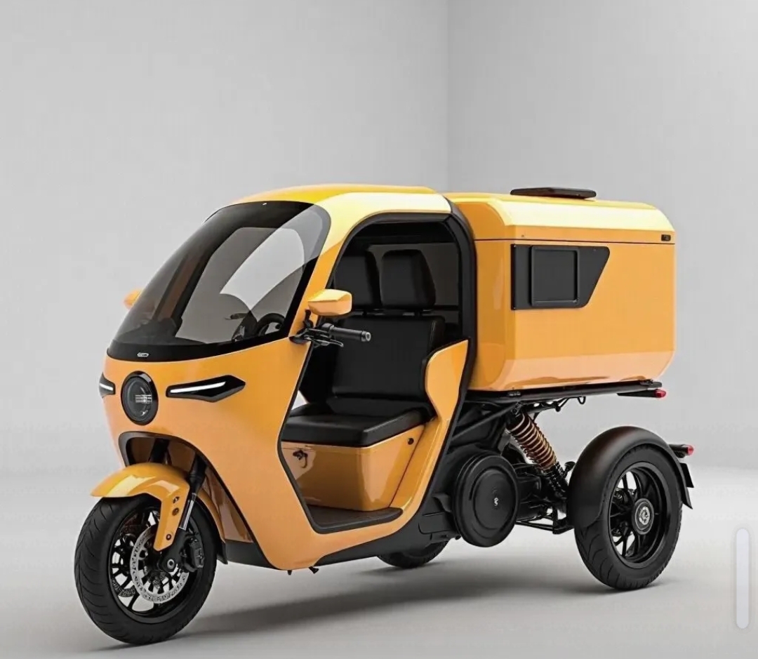 就说这款奶黄色的三轮电动车,那造型简直绝了!