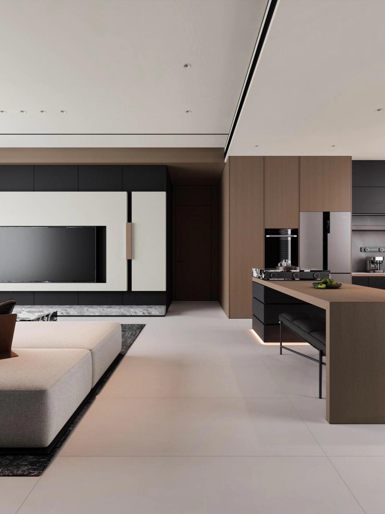 大开间!意式极简客餐厅,是你想要的黑白灰吗