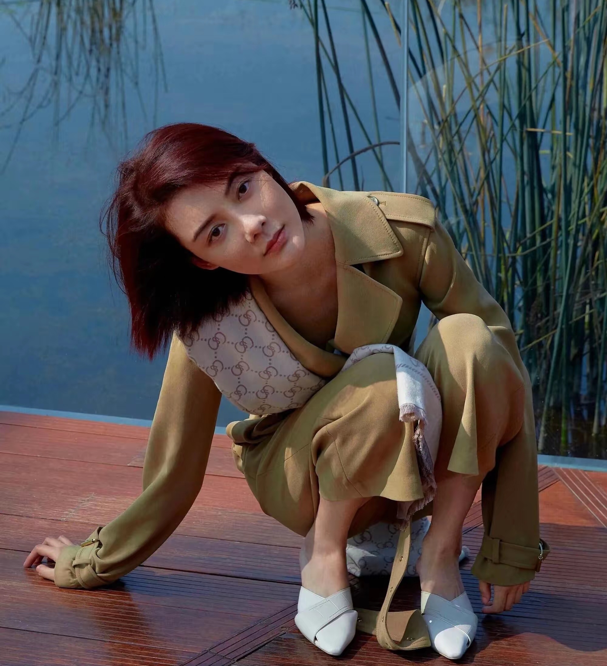 在公园里的车晓,挺阳光自信的