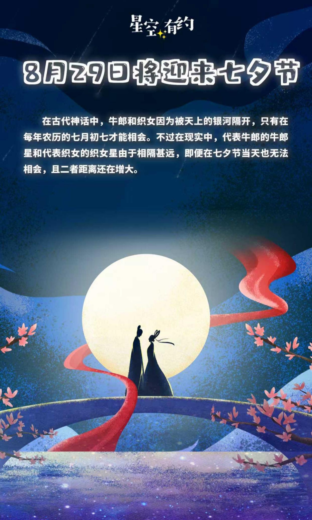 在古代神话中,牛郎和织女只有七月初七才能通过鹊桥相会