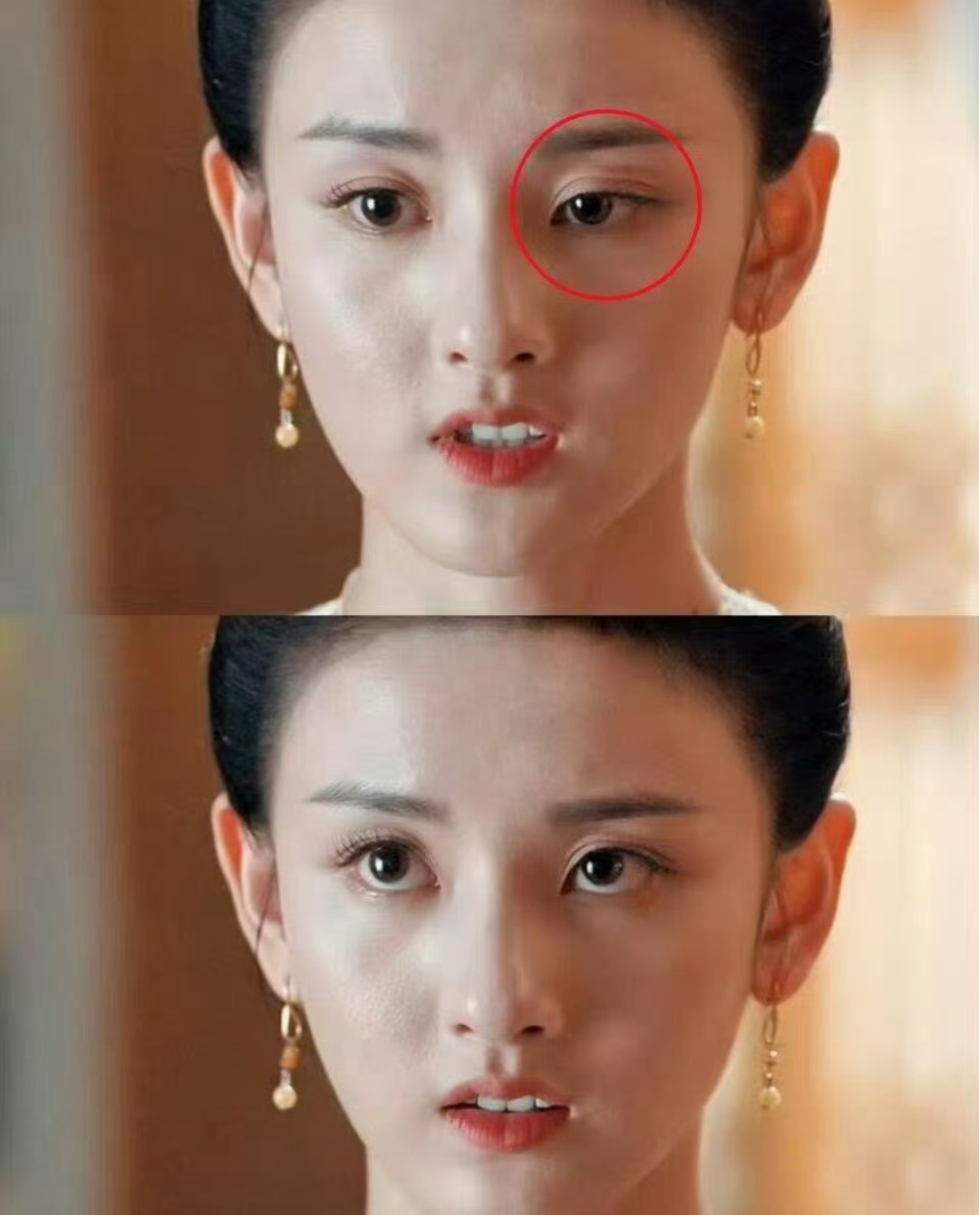 自身眼睛不对称的生理特征,并幽默自嘲"还没厉害女明星双眼皮不对称