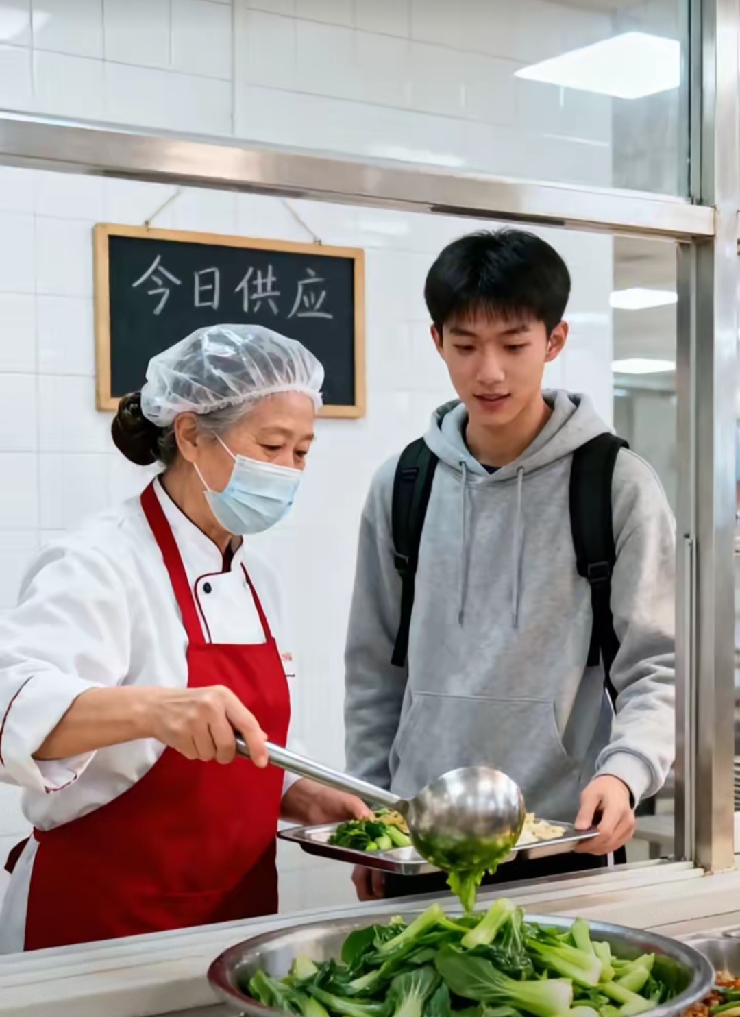 食堂阿姨看他每次打最便宜的菜便多打点给他每顿都要盛一大碗汤总