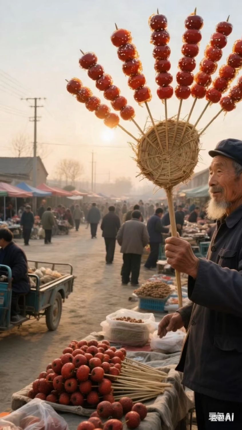 30年前农村赶大集场景,好吃的麻花和糖葫芦,还有买卖牛羊的场景