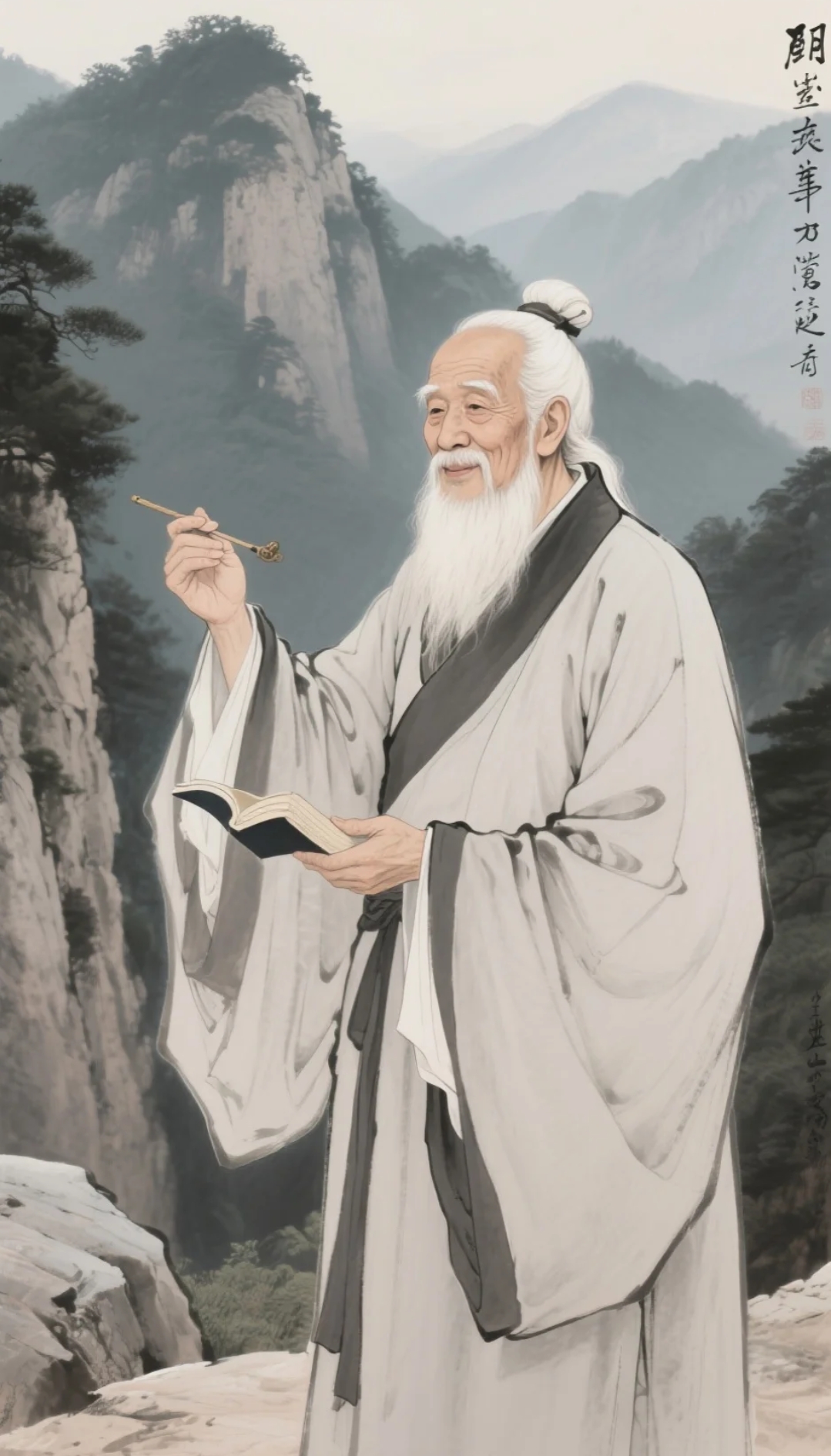 画作中常表现为白须老者,手持藜杖彭祖图片古代风水大师古代国画仁者