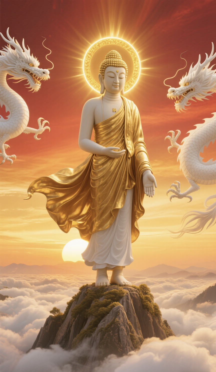 3d黄金佛像配中式意境,发光特效美到挪不开眼