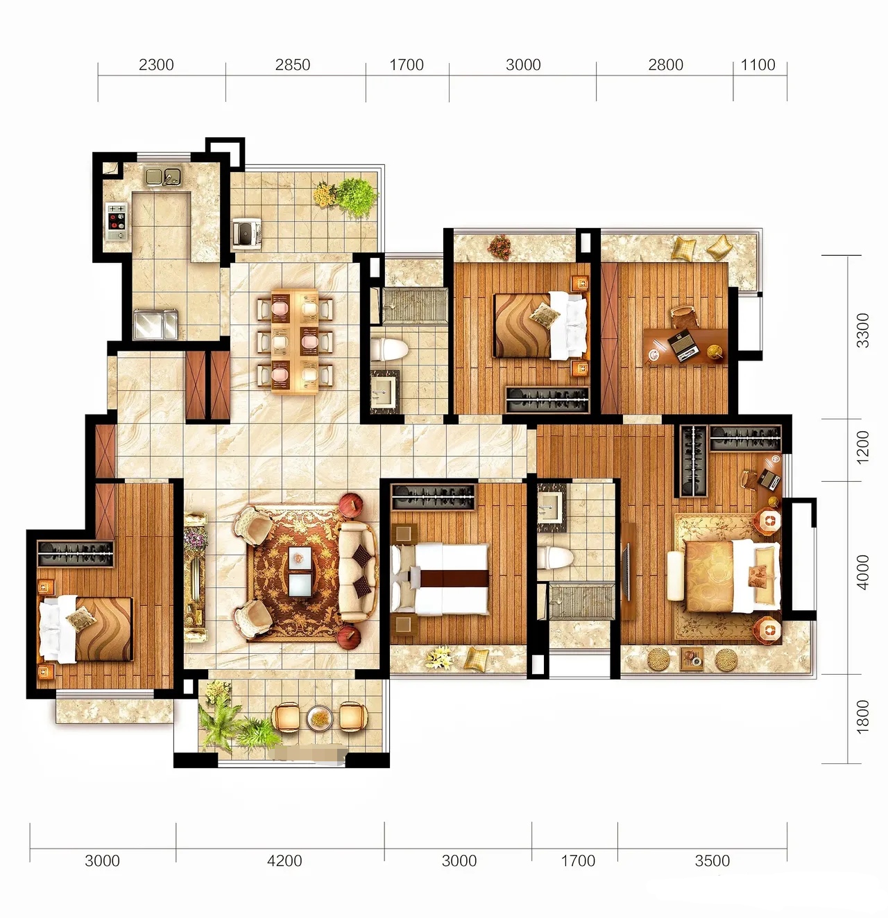 真正灵活的高端大户型,189.56㎡可以做4个卧室,也可以做5个卧室