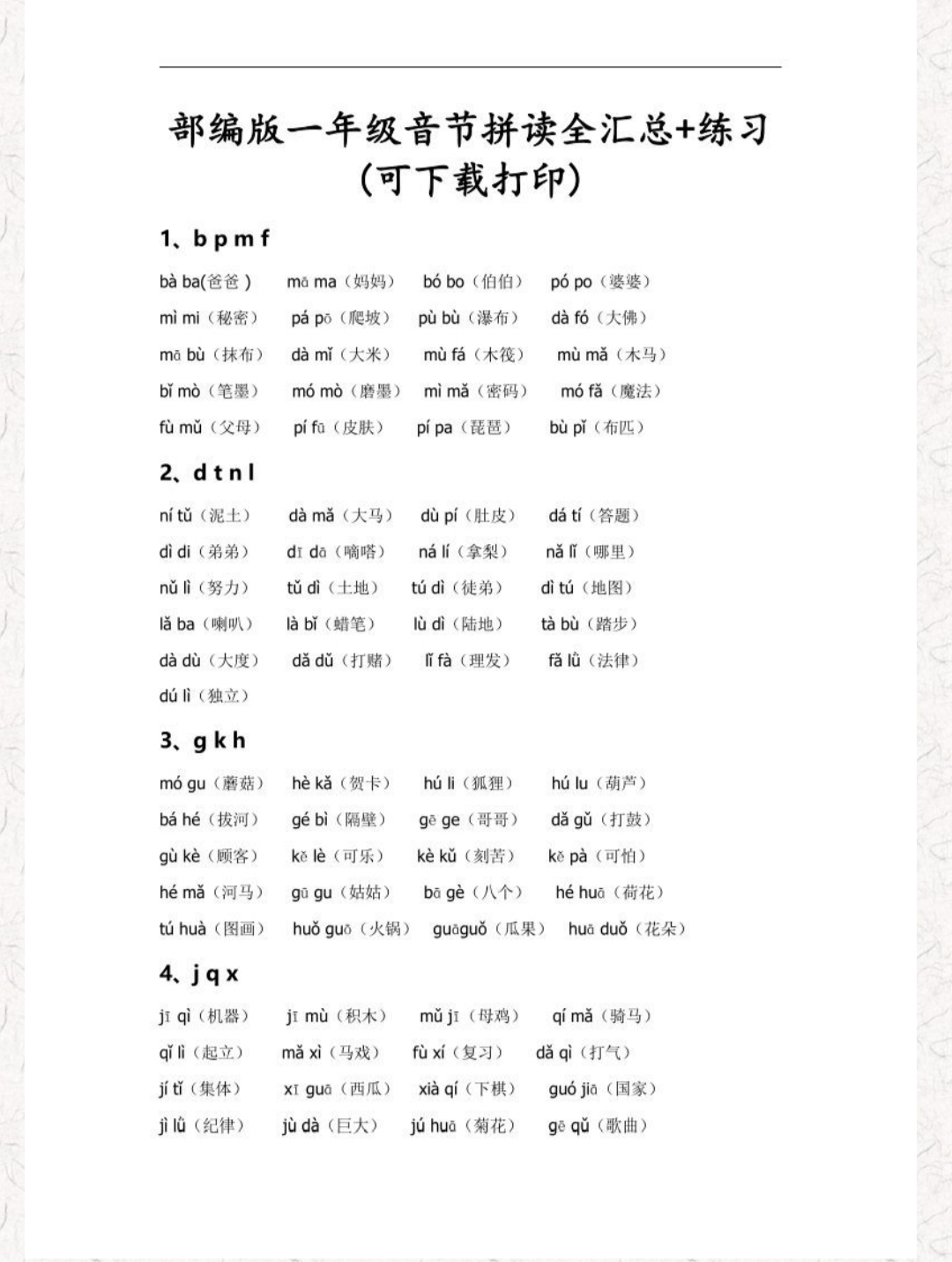部编版一年级汉语拼音拼音汇总练习值得收藏