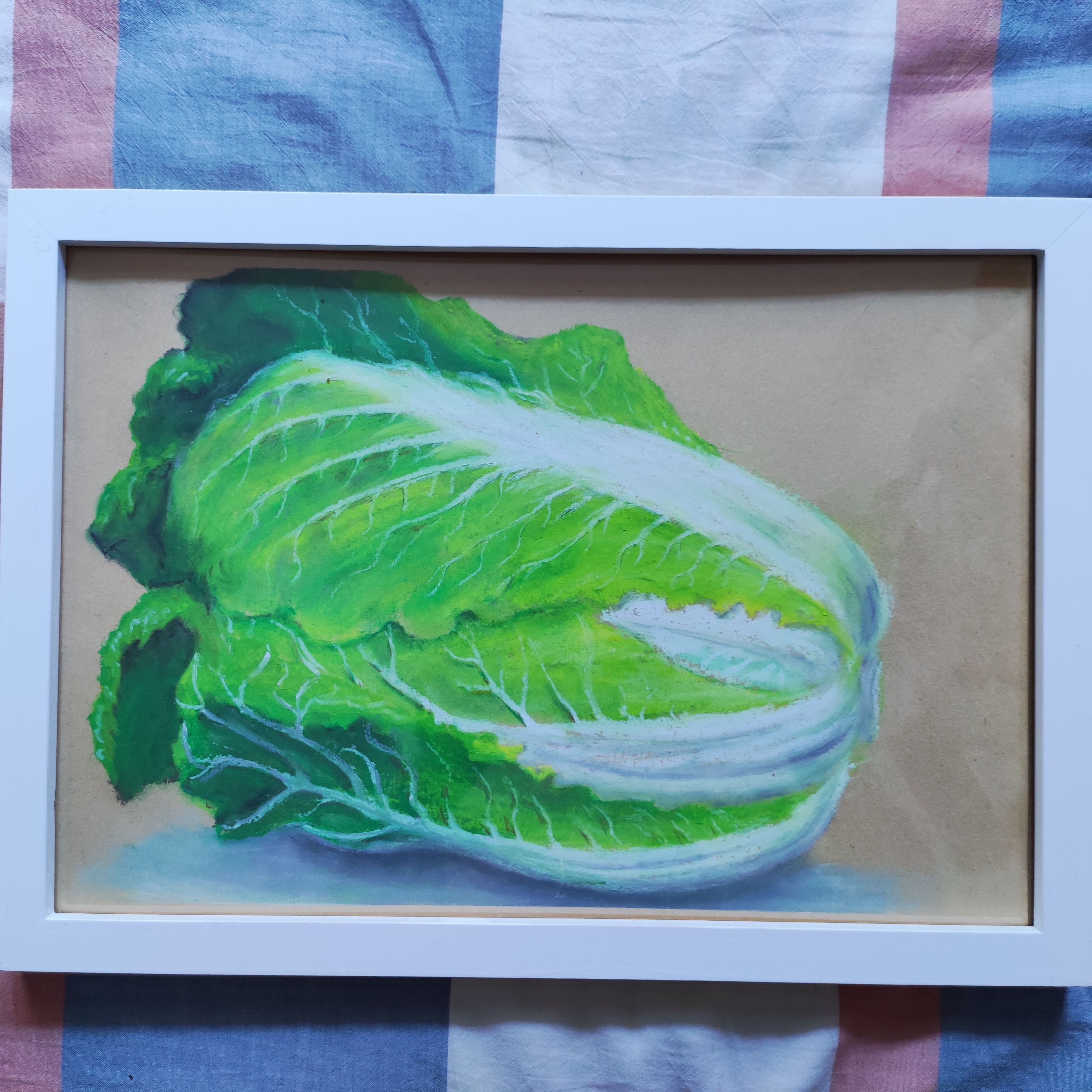 之前画的一棵白菜,用重彩油画棒完成,好久没看了,感觉有一些问题,还是