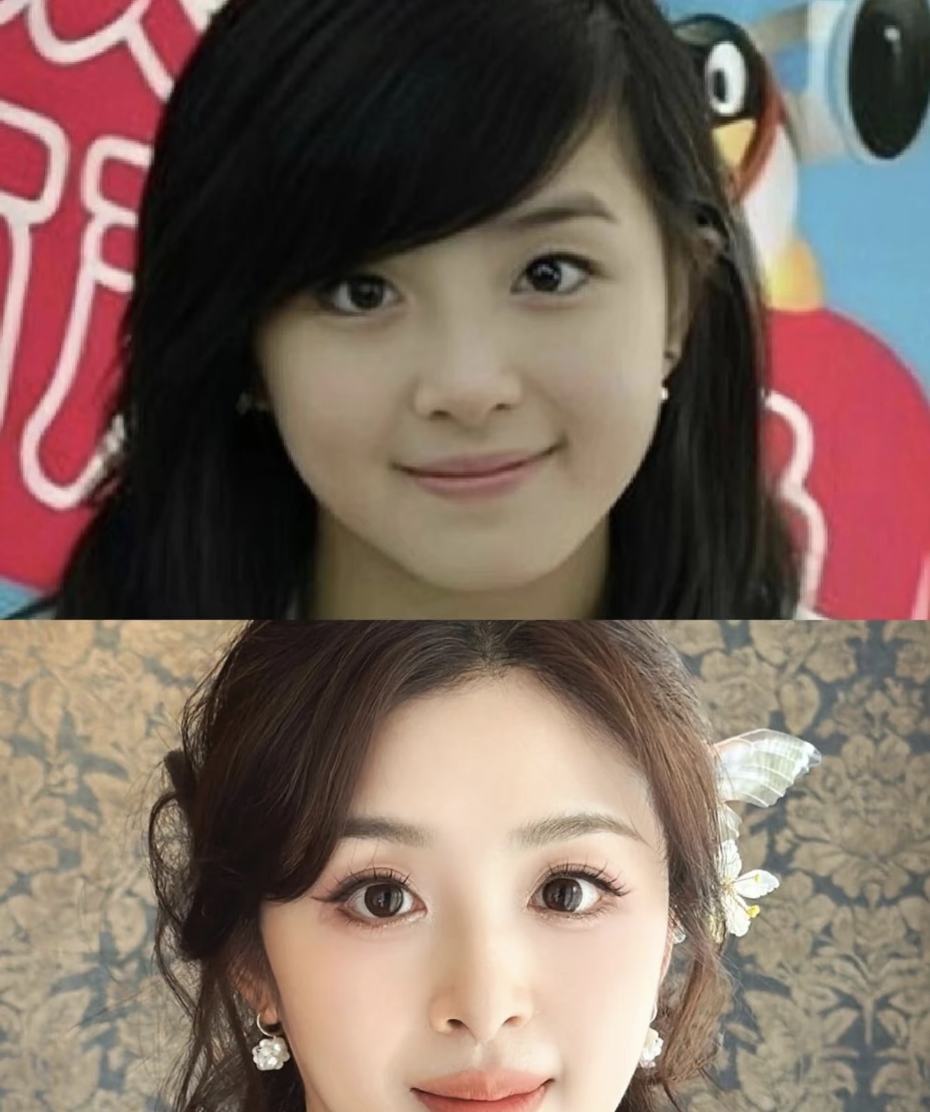 张含韵的眼神很善良很纯真,我记得有次她和那个相声二代一起上节目