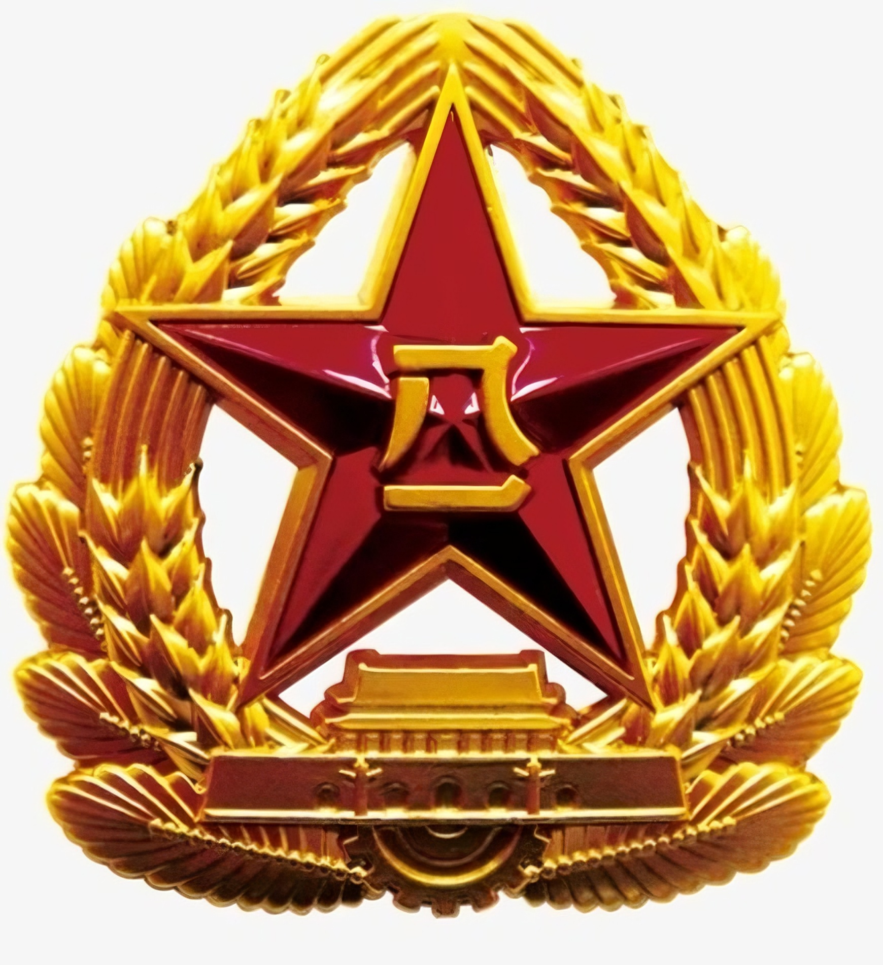 八一军徽,红五星燃亮信仰,麦穗环拥岁月峥嵘,天安门托举初心如磐