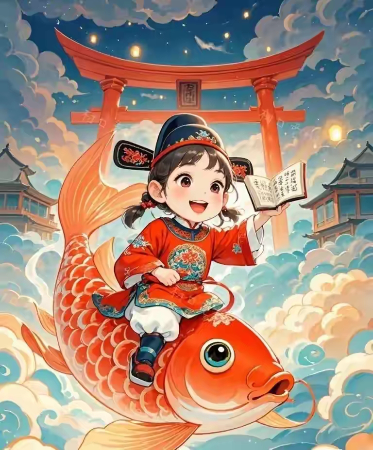 头像:孩子骑鲤鱼跃龙门,愿您孩子逢考必过,金榜题名,好运连连@你了