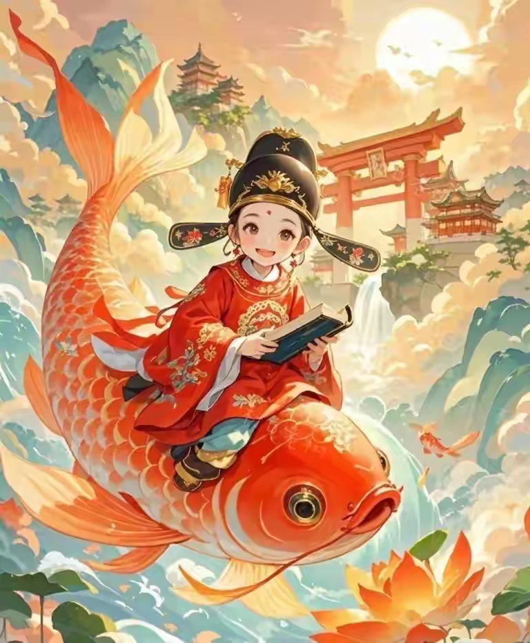 头像:孩子骑鲤鱼跃龙门,愿您孩子逢考必过,金榜题名,好运连连@你了