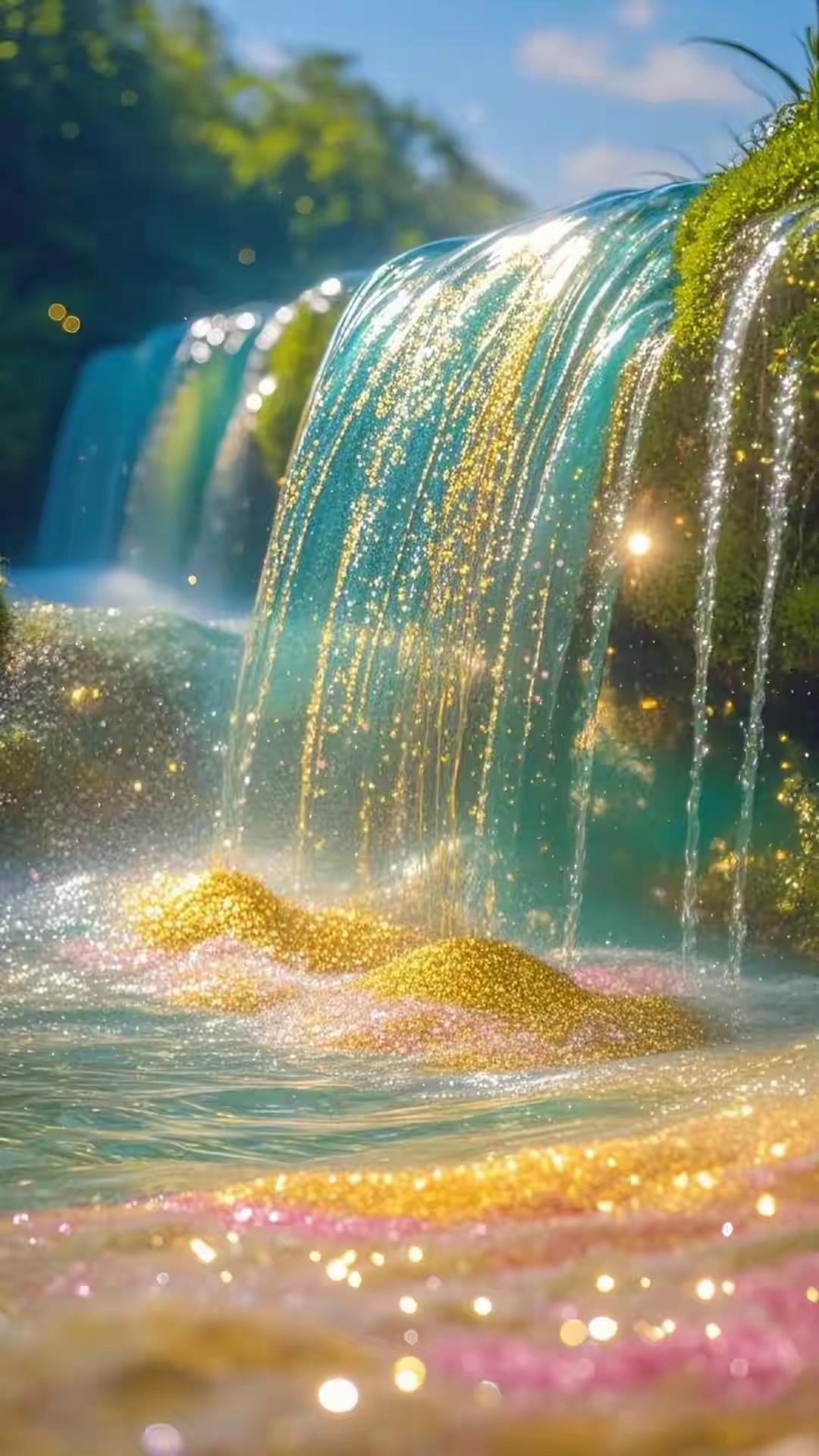 绝美吸金流水能量壁纸:流水生财 你的壁纸该换了 招财又暴富的壁纸你