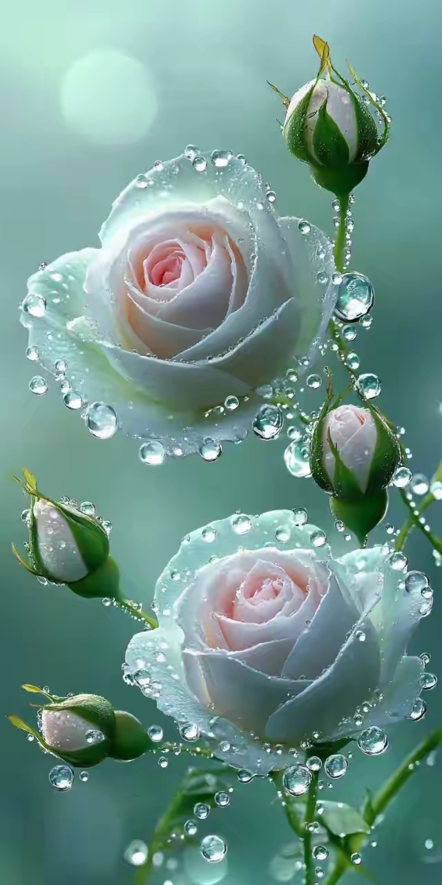 超治愈系玫瑰花,唯美清新,梦幻绿色的手机屏保,为你而开!