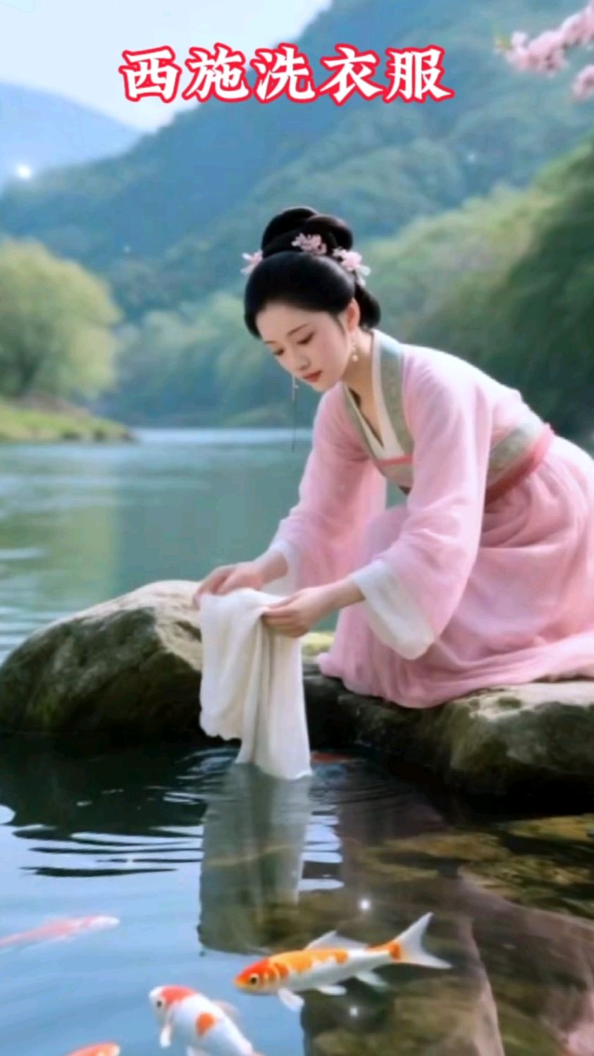 西施在河边洗衣服