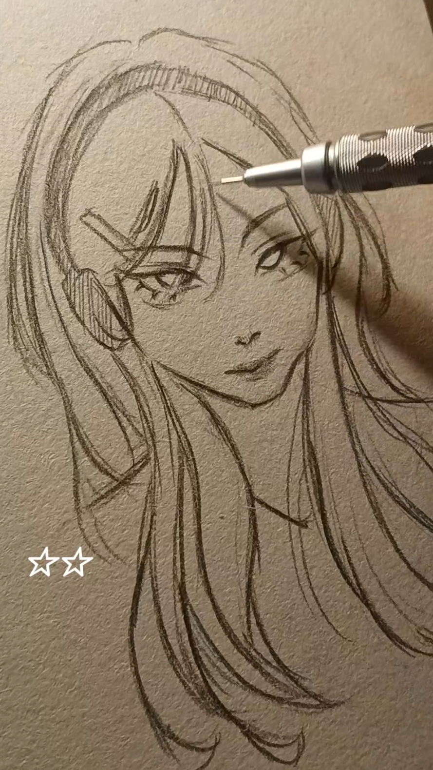 画一位耳机长发女孩儿