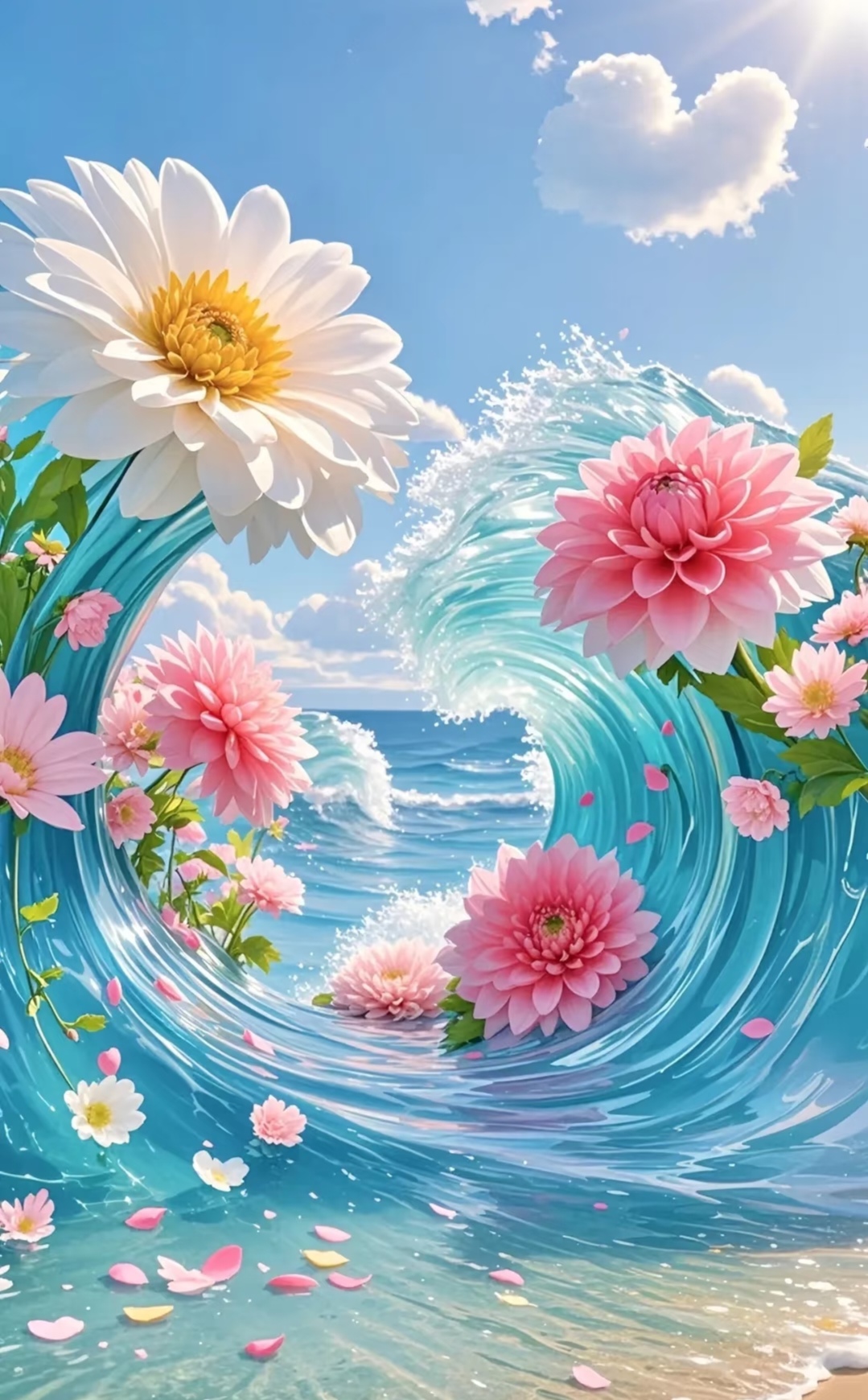 谁能拒绝海浪与花的绝美搭配 海浪一波波涌来,拍打着沙滩,而那娇艳的