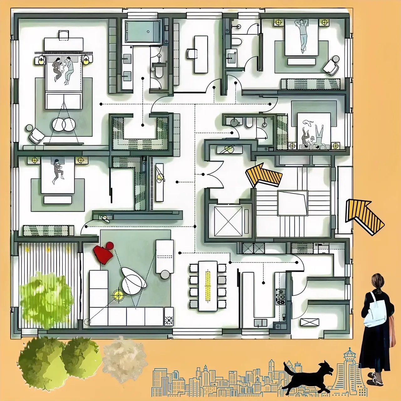 280㎡摒弃了繁琐的装饰,保留至纯至简十一线,营造