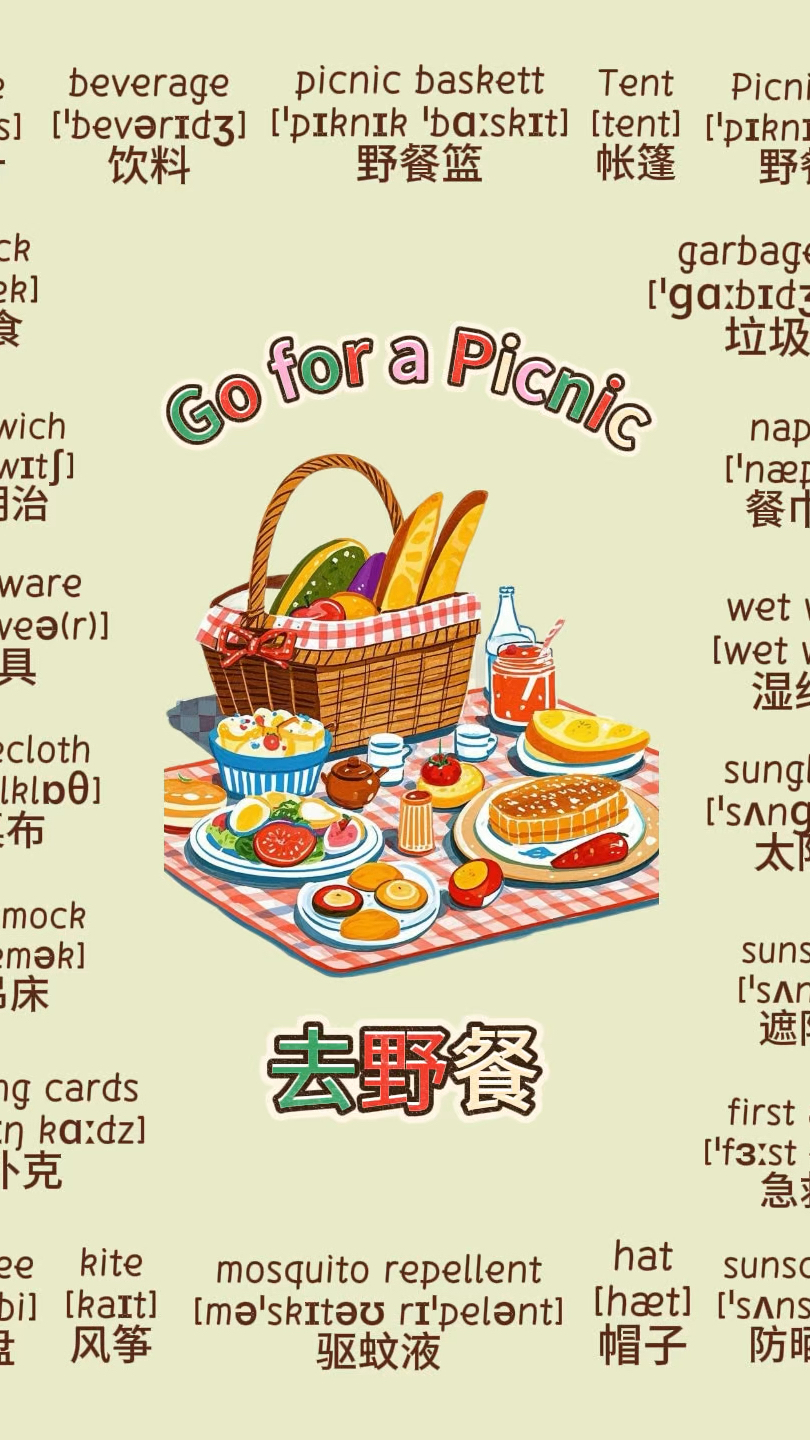 去野餐/英语单词分类整理/跟读写作素材