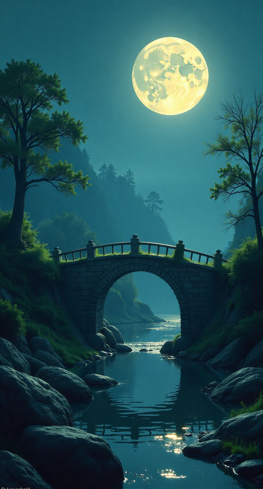 a1生成 神图壁纸 月光下古桥 分享a1智能传承历史文化