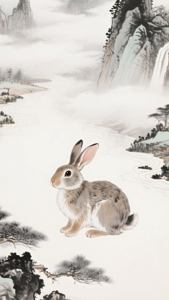 明日生肖兔运势水墨画(生肖兔明日财运和运程)