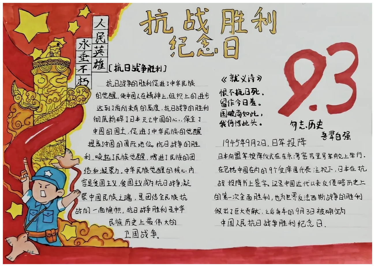 周年#今天分享抗日战争胜利80周年的纪念意义,与制作相关手抄报的好处