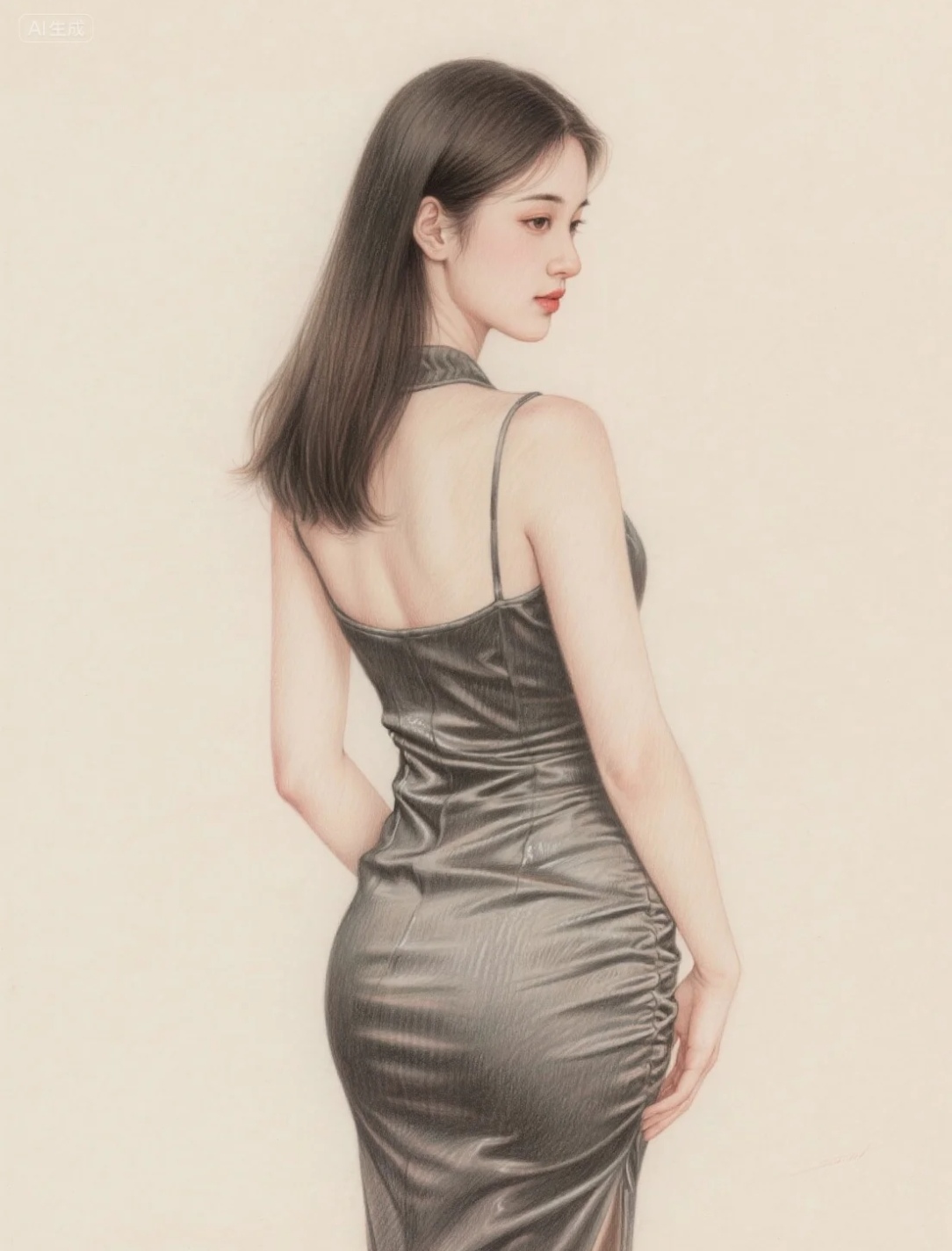 彩铅素描《美女倩影》作品赏析#艺术# #美女
