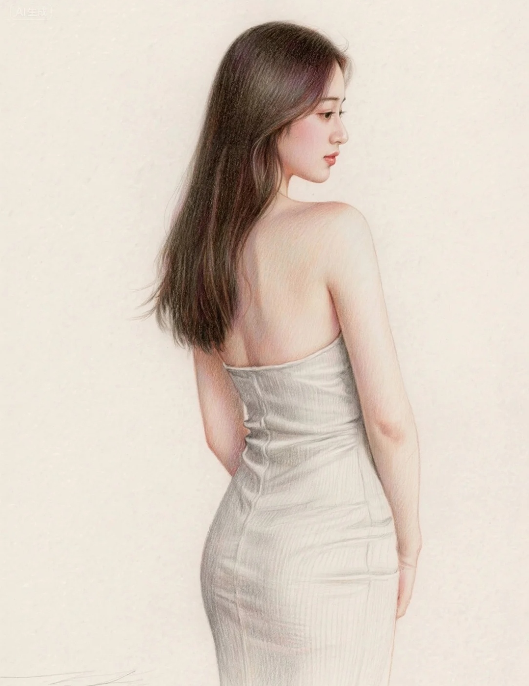 彩铅素描《美女倩影》作品赏析#艺术# #美女