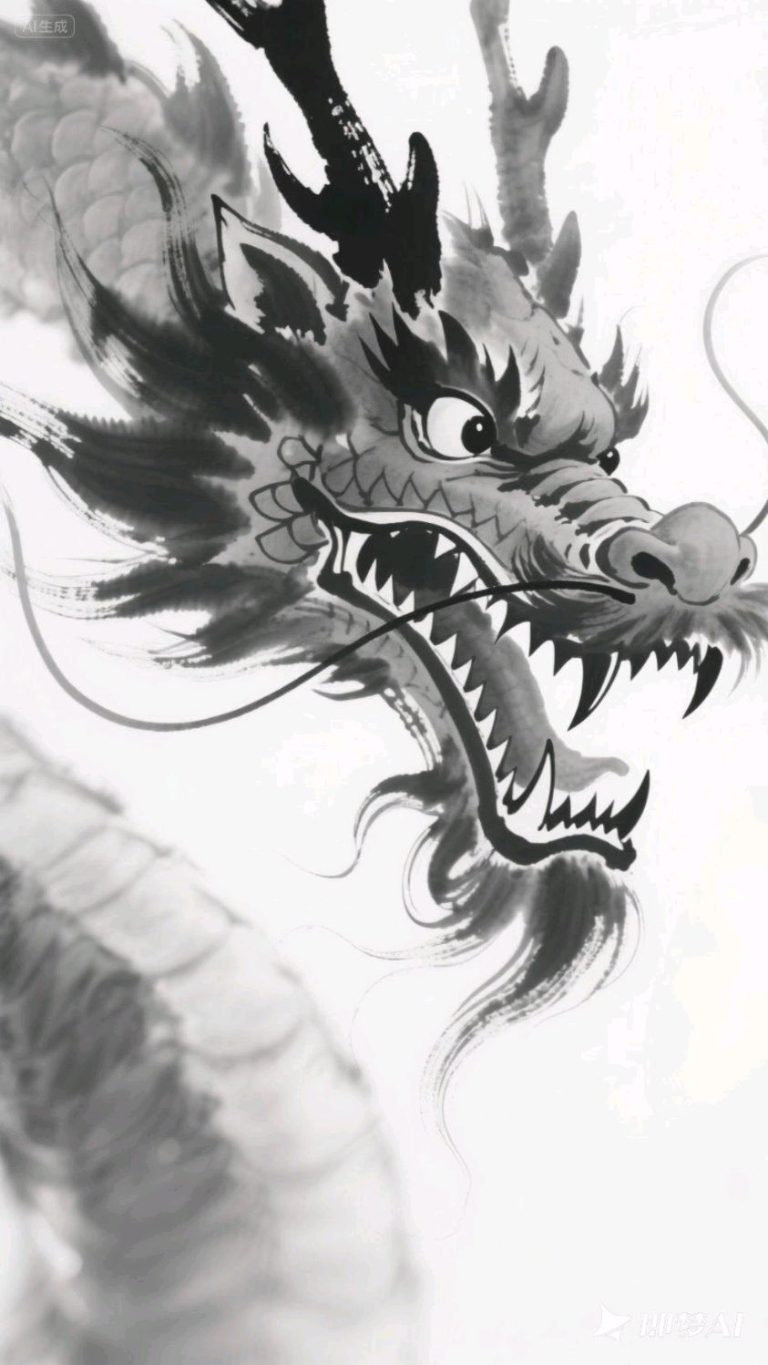 中国龙单色水墨画感
