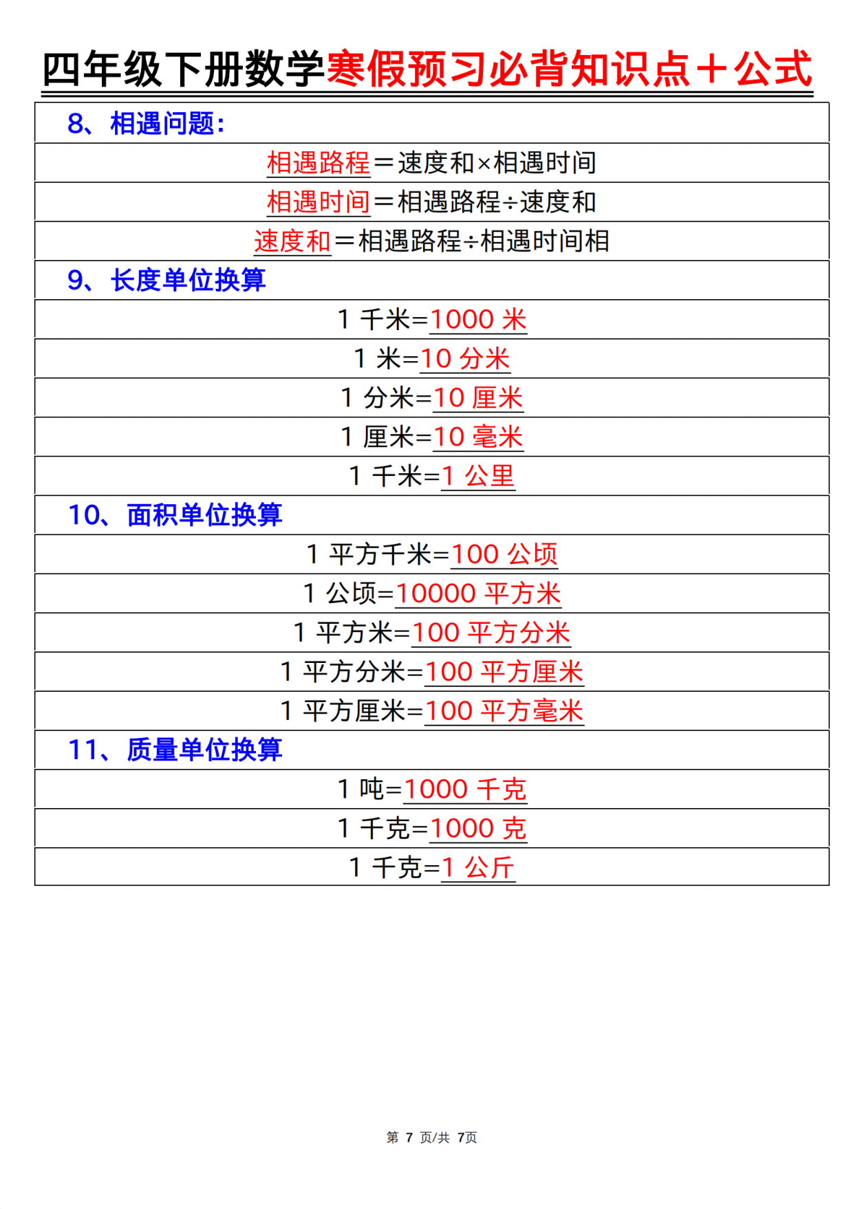 数学公式卡！3-4年级必备，每天记2个的简单介绍